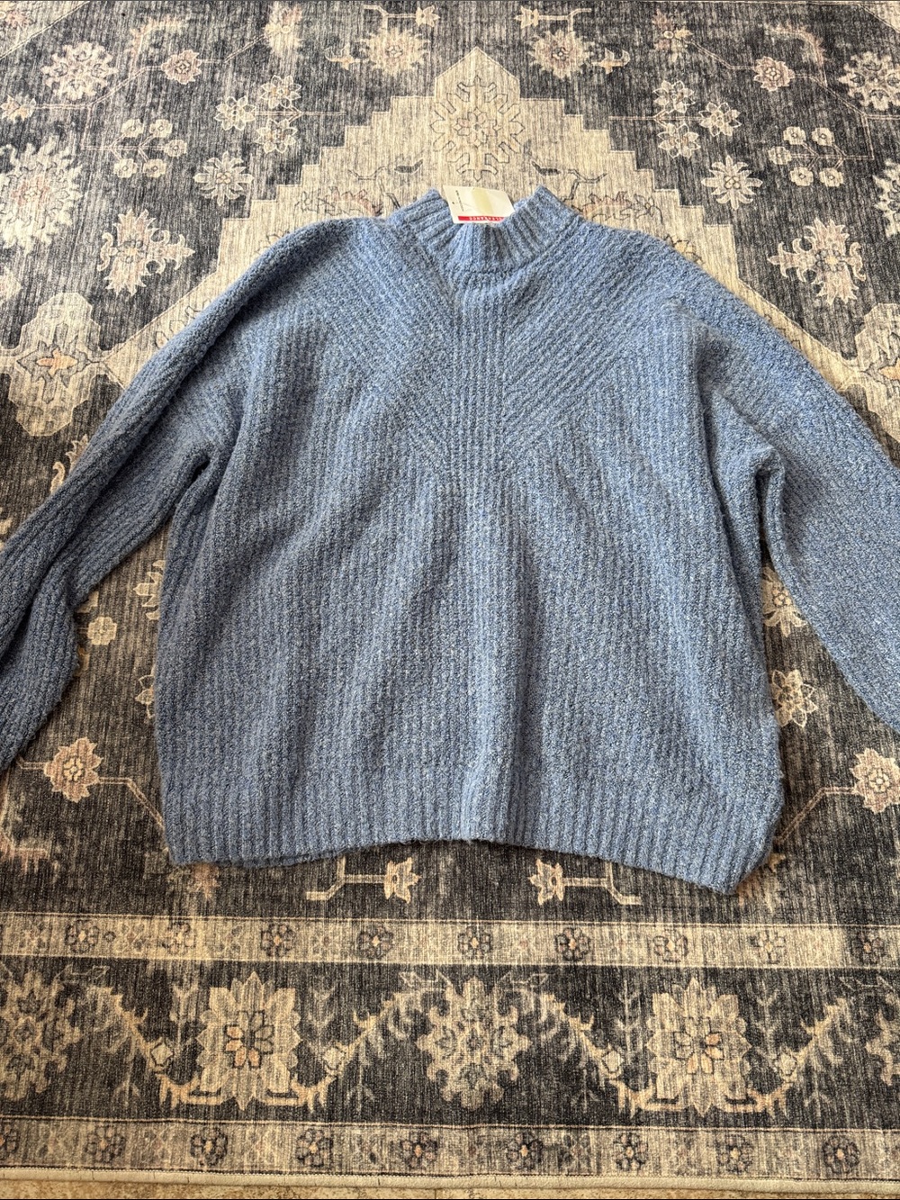 Halogen Dusty Blue Mock-Neck Ribbed Sweater